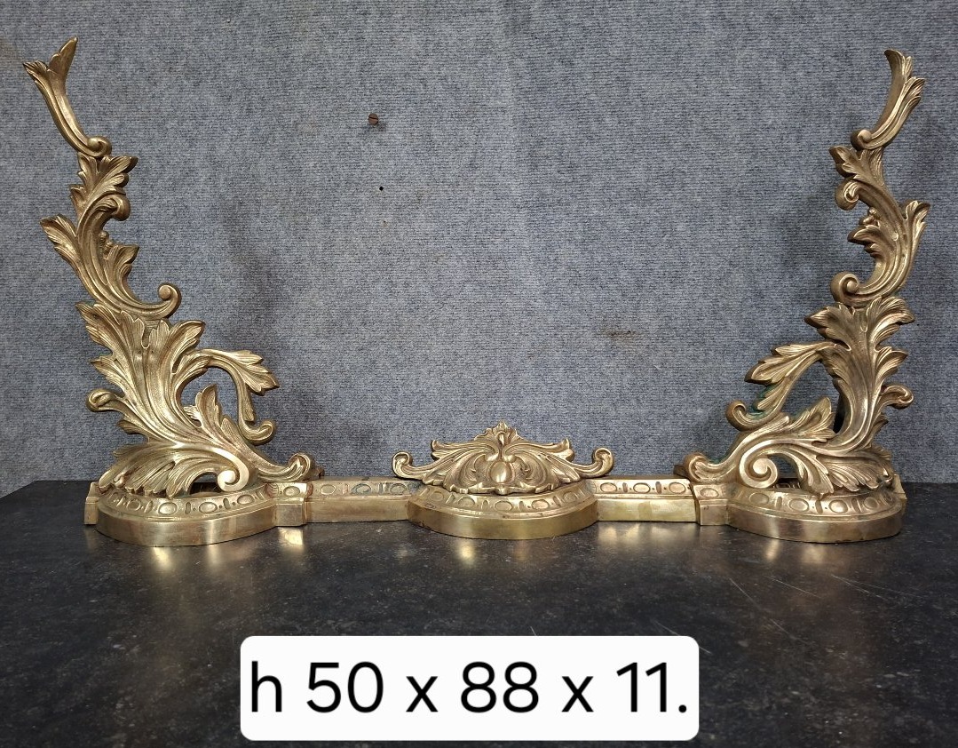 Pair Of Gilt Bronze Andirons, Louis XV Style Work, XIXᵉ-photo-4