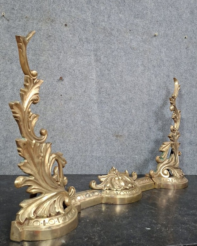 Pair Of Gilt Bronze Andirons, Louis XV Style Work, XIXᵉ-photo-2