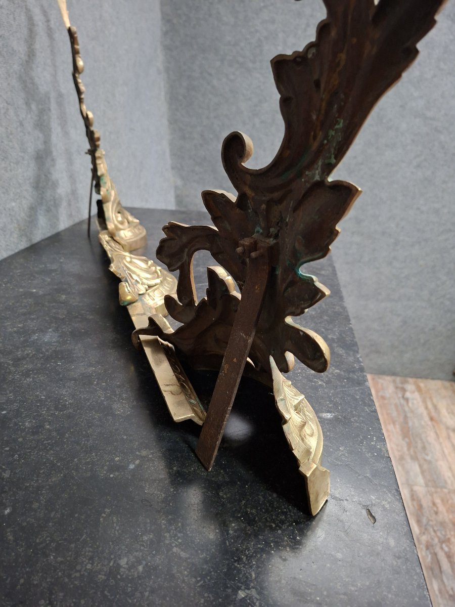 Pair Of Gilt Bronze Andirons, Louis XV Style Work, XIXᵉ-photo-3
