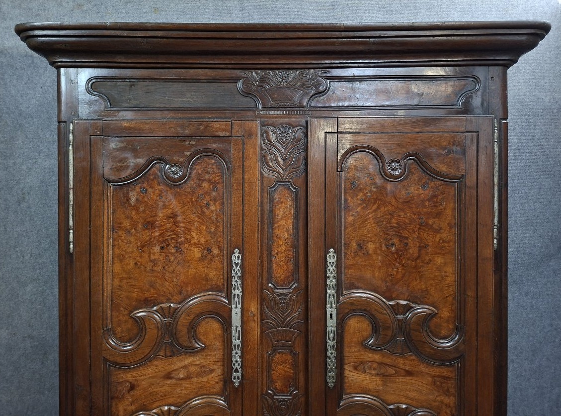 Bressane Cabinet In Walnut And Walnut Burl Veneer, 18th/19th Century-photo-2