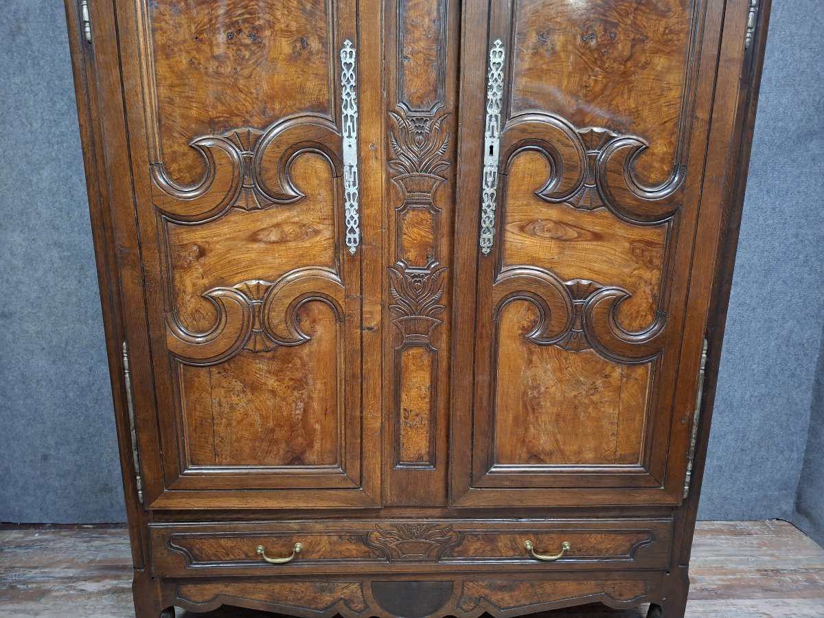 Bressane Cabinet In Walnut And Walnut Burl Veneer, 18th/19th Century-photo-4