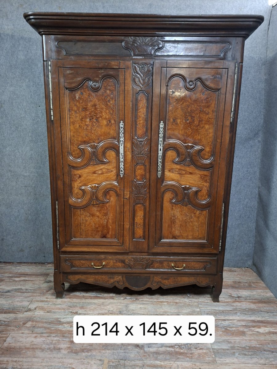 Bressane Cabinet In Walnut And Walnut Burl Veneer, 18th/19th Century-photo-5