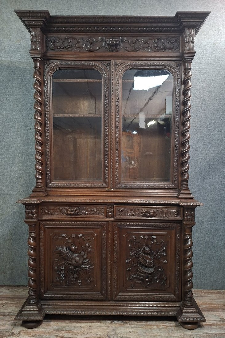 Carved Oak Hunting Lodge Sideboard In The Henri II Style, Late 19th Century