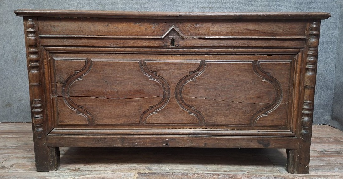 Solid Oak Chest, 18th Century French Rustic Work.