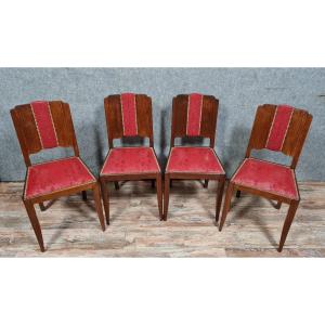 Series Of 4 Art Deco Period Chairs In Solid Oak