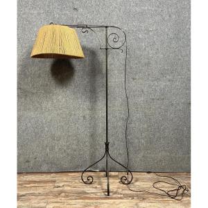 After Gilbert Poillerat: Superb Tripod Floor Lamp In Wrought Iron