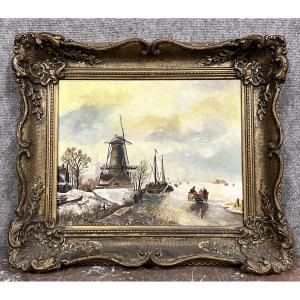 Jentje Van Der Sloot 1881-1962: Oil On Panel Winter Landscape