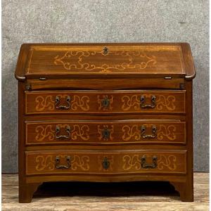 Louis XV Curved Scriban Commode In Precious Wood Marquetry