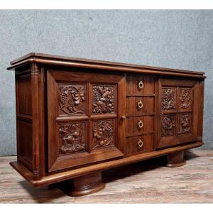 Brutalist Design After Charles Dudouyt: Sideboard In Solid Oak