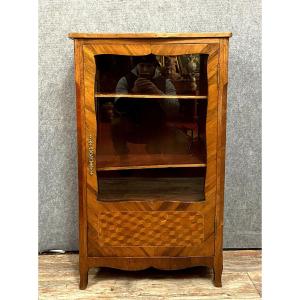Small Louis XV Library In Precious Wood Marquetry / H112 X 66 X 33cm