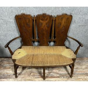 Gallé Emile (1846-1904) (attributed To): Escabelle Type Bench With High Back