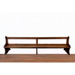 Monumental Church Bench With Backrest In Solid Wood, 19th Century / 300cm
