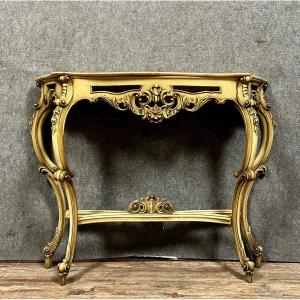 Large Curved Console In Gilded And Lacquered Wood Louis XV Style
