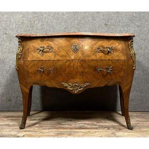 Louis XV Style Curved Sauteuse Commode In Marquetry 