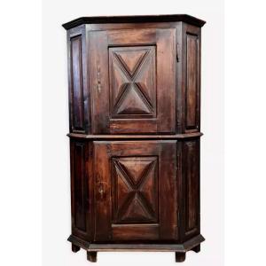 Rustic Louis XIII Style Corner Buffet In Solid Oak