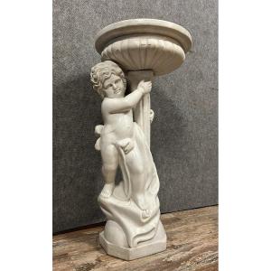 Important Cherub Planter In Carrara Marble Circa 1900 / H98cm  