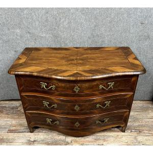 Curved Louis XV Period Commode In Marquetry 