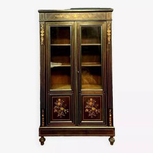 Parisian Library Napoleon III Period In "boulle" Marquetry And Golden Brass Fillets