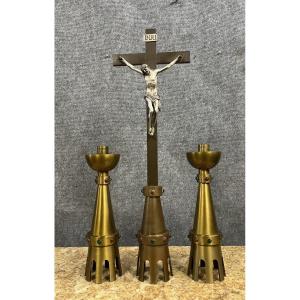 Altar Triptych Art Deco Period In Bronze And Gilded Brass 