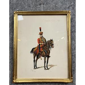 G. Bitry-boëly 19th Century: Watercolor Depicting A Soldier And His Mount  