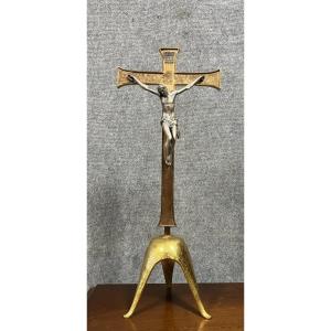 Crucifix d'Autel En Bronze Doré D’après Paul Maitland Smith / H 68cm 