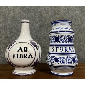 Two Large Italian Ceramic Pharmacy Jars 20th Century 