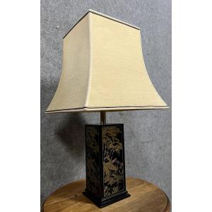 Japanese Pagoda Lamp In Black Lacquer And Gold 