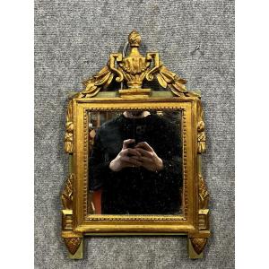 Louis XVI Style Mirror In Golden Wood And Lacquered Wood 