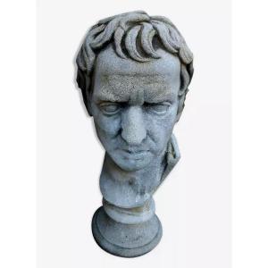Large Antique Character Bust In Reconstituted Stone 