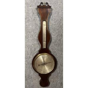Large Barometer Thermometer In Mahogany Violin Shape 