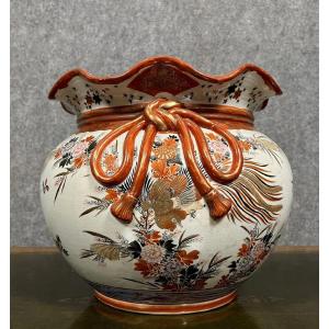 Large “knotted” Cache Pot In Kutani Porcelain From Japan 