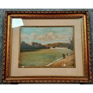 French School Around 1900: Oil On Panel Signed / View Of The Doria River (chambéry)