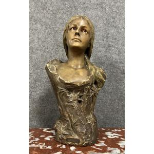 Buste En Terre Cuite époque Art Nouveau Vers 1900 / H52cm 