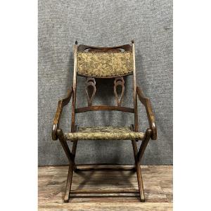 Rare Folding Armchair Art Nouveau Period In Stained Wood 
