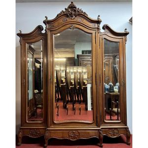 Monumental Louis XV Style Rocaille Library Cabinet In Walnut