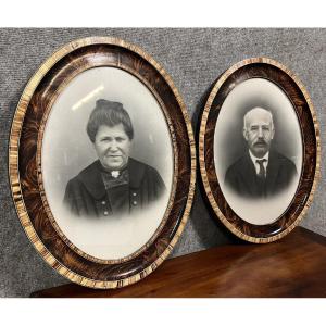 Pair Of Framed Oval-shaped Portraits Napoleon III Period 