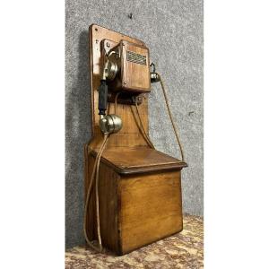 Old Telephone Called "salt Box" In Solid Wood Model 1910 
