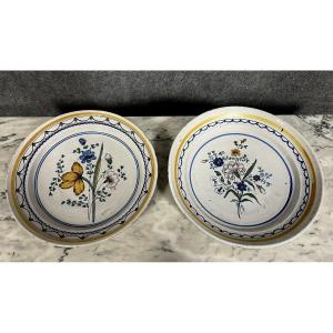 Nevers Or Rouen: 2 Large Hollow Dishes With Flowery Decor