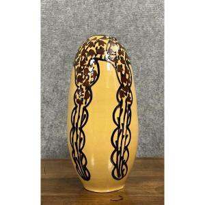 Large Period Ceramic Vase With Stylized Art Deco Period Decor 