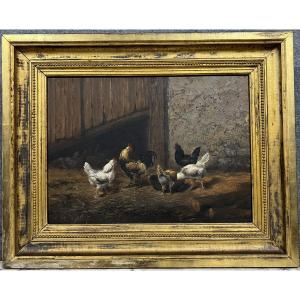  Louis étienne Dauphin 1885-1926: Scene Of Hens In A Barn 