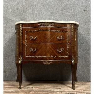 Louis XV Style Curved Sauteuse Commode In Mahogany And Gilded Bronzes 