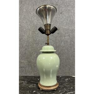 Important Lamp Mounted From A Chinese Baluster Vase In Celadon Porcelain 