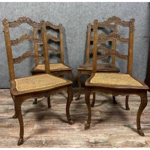 Series Of Four Louis XV Style Chairs With Cane Bottoms