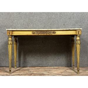  Important Louis XVI Style Rectangular Console In Lacquered And Gilded Carved Wood
