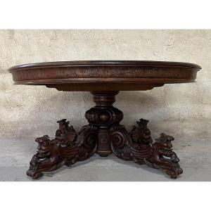 Monumentale Table Guéridon A Allonges Style Renaissance / 504 Cm