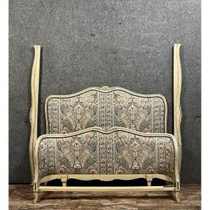 Louis XV Style Basket Bed In Lacquered Wood With Cashmere-style Tapestry  