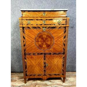 Louis XVI Period Secretary In Precious Inlaid Wood In Net Frames