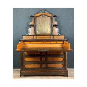Commode Secrétaire A Psyché époque Napoléon III En Marquèterie De Palissandre Et Bois Clair