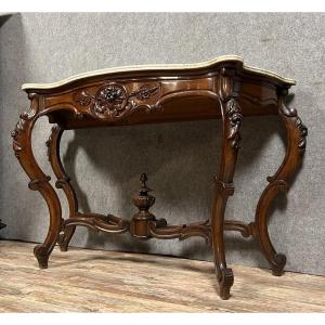Very Large Louis XV Style Console Curved All Sides In Mahogany / Length 150 Cm 