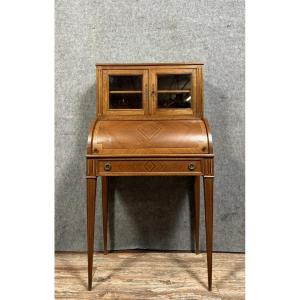 Cylinder Desk Topped With A Louis XVI Style Marquetry Display Cabinet 